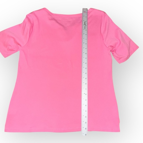 TALBOTS SPLIT NECK COTTON TEE - SOLID PINK - Picture 10 of 12